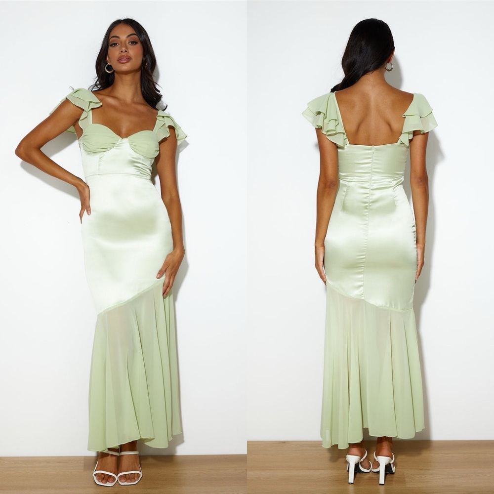 NWT Hello Molly DREAMY 'FIT MAXI DRESS MINT Green Chiffon satin size small 4.
